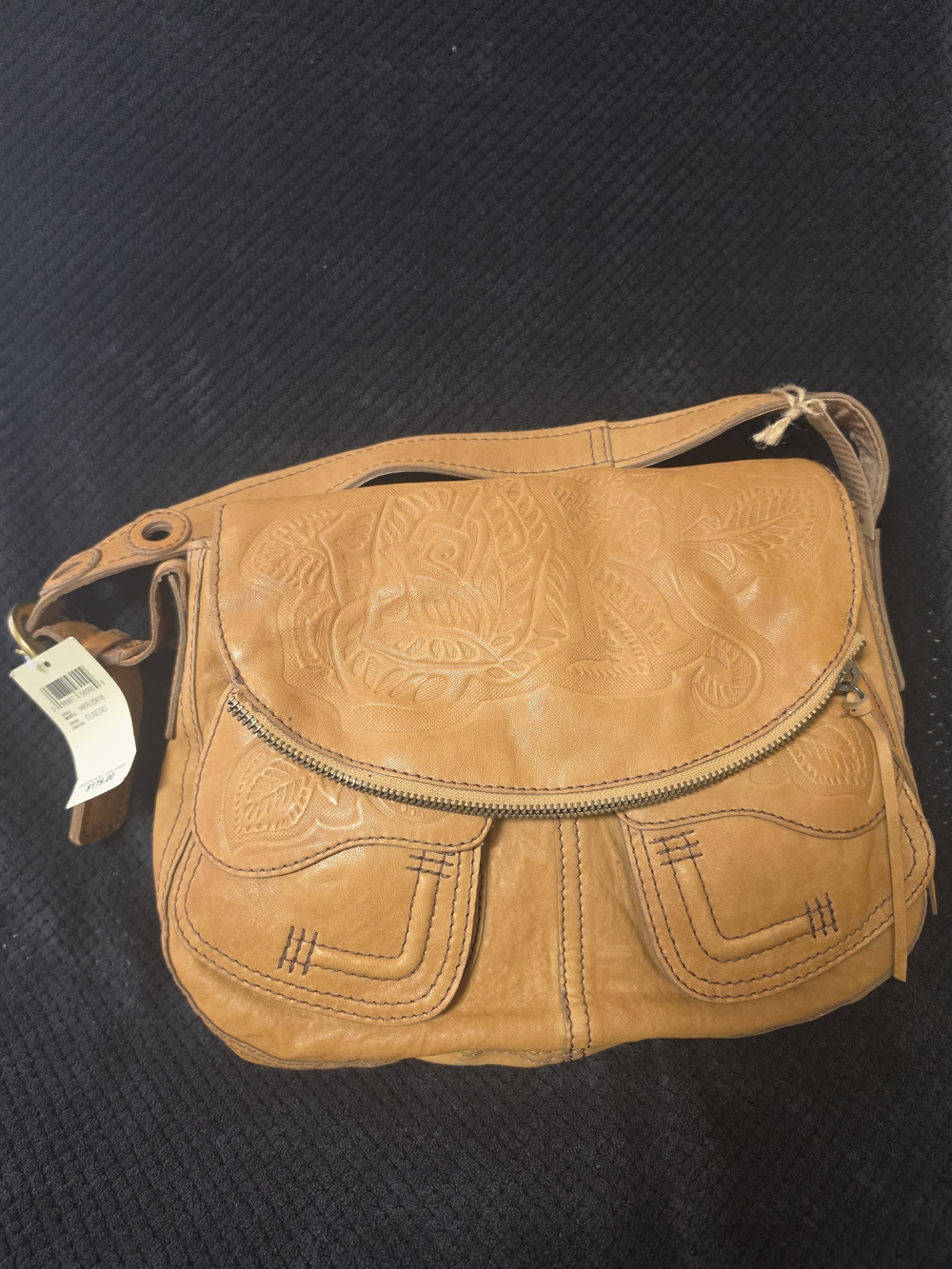 Lucky Brand "Ramblin Rose" Tan Embossed Leather Shoulder Bag NWT